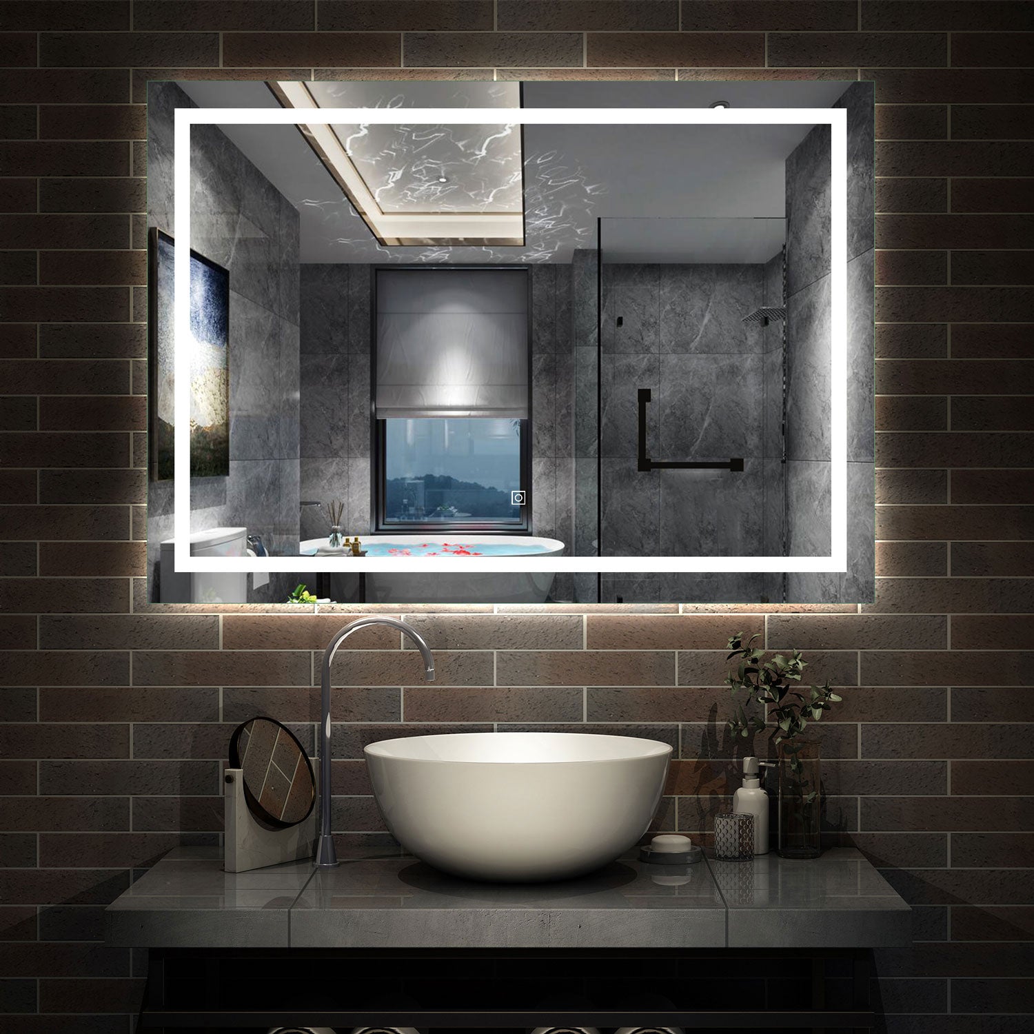 Aidal--Bathroom LED Mirror with Anti-fog, Heating pad, Dimmable illuminated, Rectangular, IP44 Waterproof, Explosion-proof